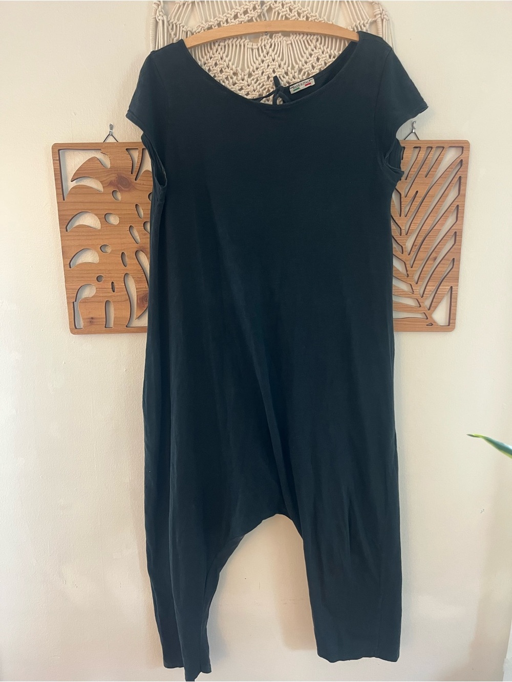 Made in Italy Black Drop-Crotch Harem Jumpsuit – Cotton Stretch Lagenlook